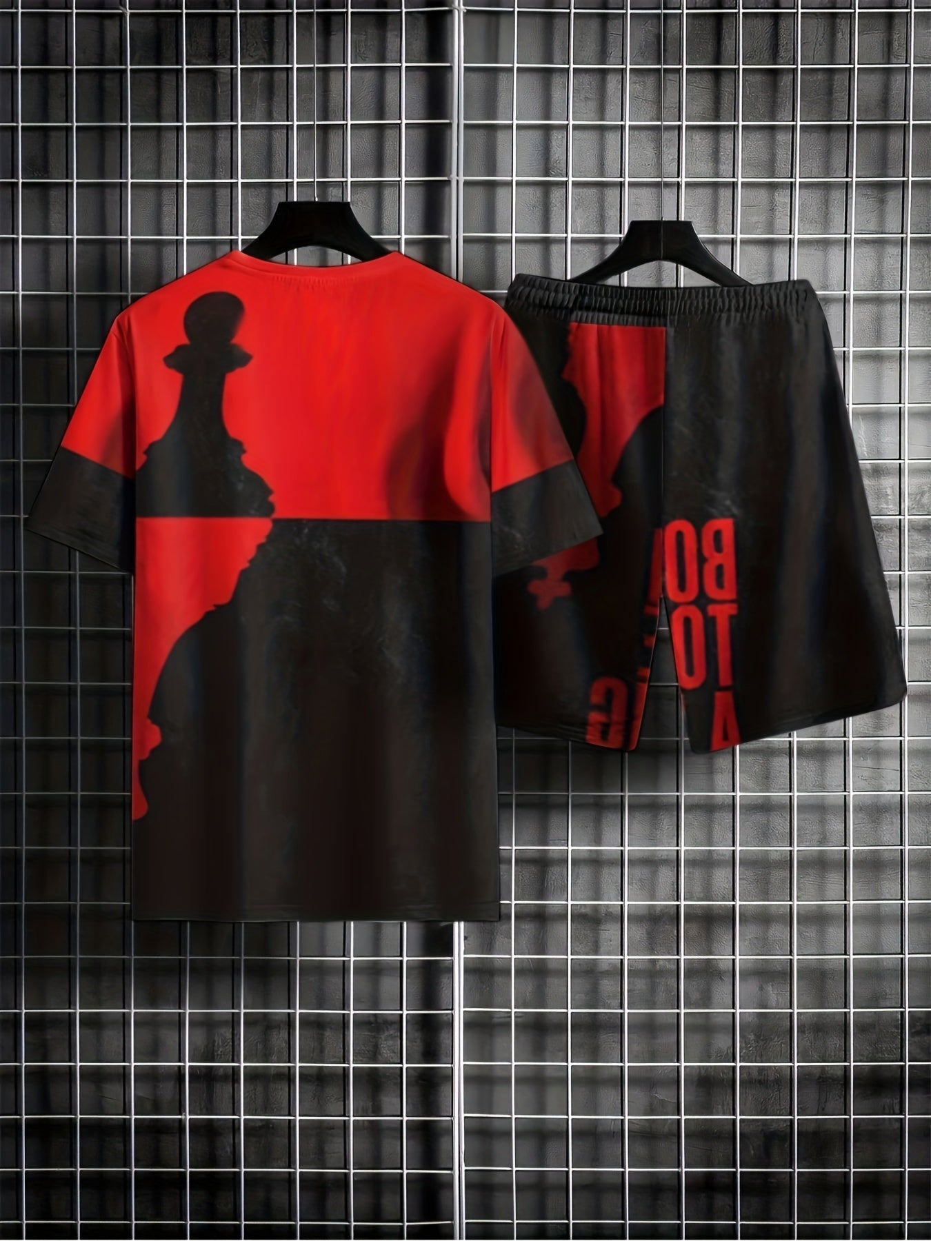 Men's King Print T shirt & Breathable Shorts Set For Outdoor