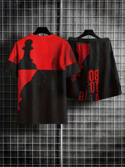 Men's King Print T shirt & Breathable Shorts Set For Outdoor