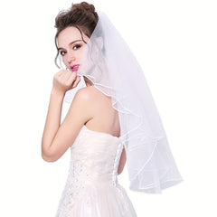 Short Tulle Wedding Veil Ribbon Edge Comb Bridal Bachelorette Party Accessories