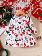 Toddler Girls Christmas Full Print Long Sleeve Dress