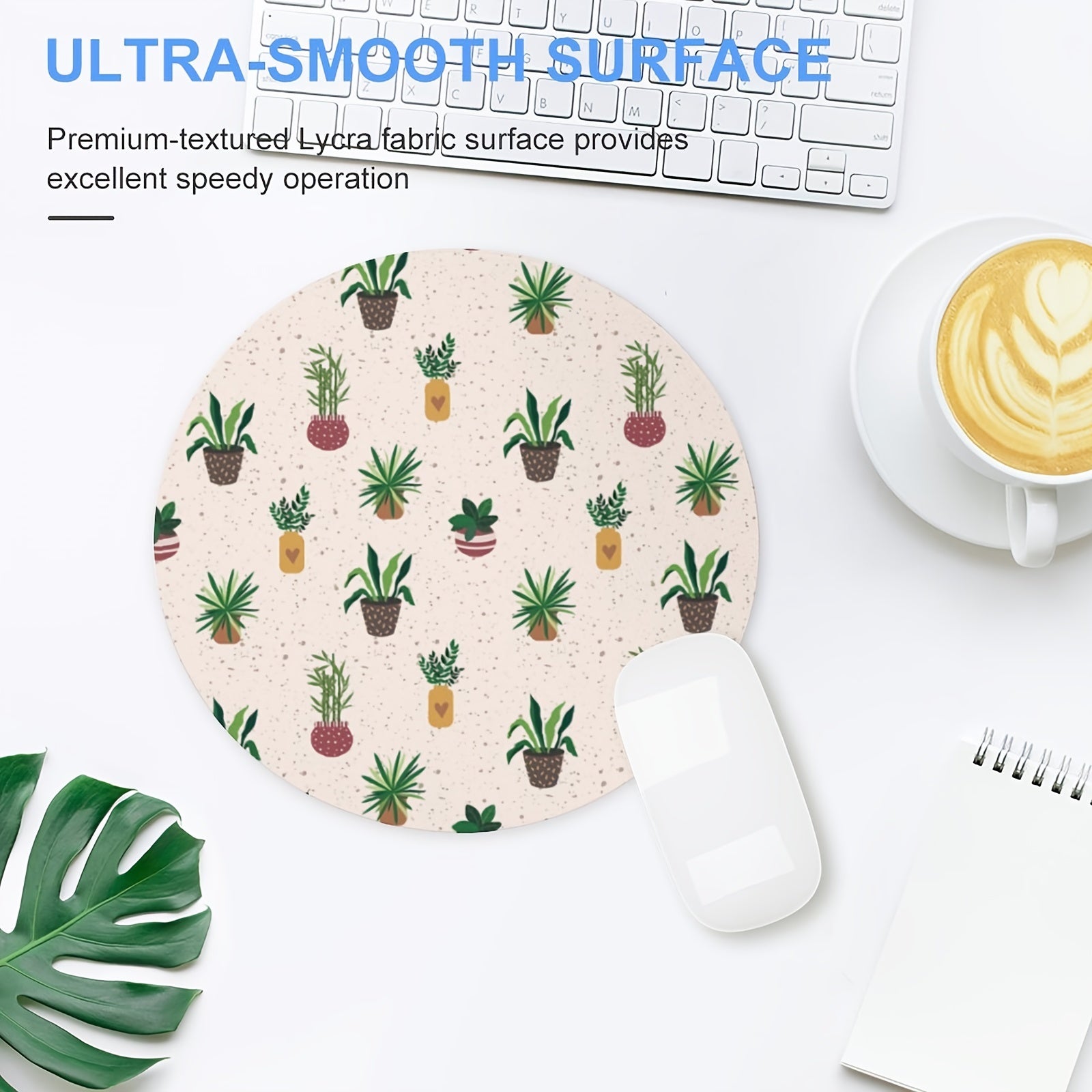 Succulent Plant Round Mouse Pad with Non Slip Rubber Base 7.87 x 7.87 x 0.1inch