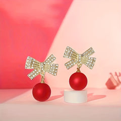 Christmas Red Bow Earrings Festive Ear Jewelry