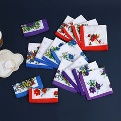 12pcs Floral Handkerchiefs in Red Purple Yellow