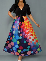 Colorblock Ombre Dot Print Maxi Dress