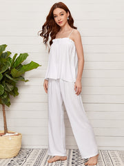 Ruffle Bow Cami Top & Elastic Waistband Pants Loungewear Set