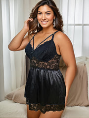 Sexy Lace Bow Front Satin Strappy Lingerie Dress