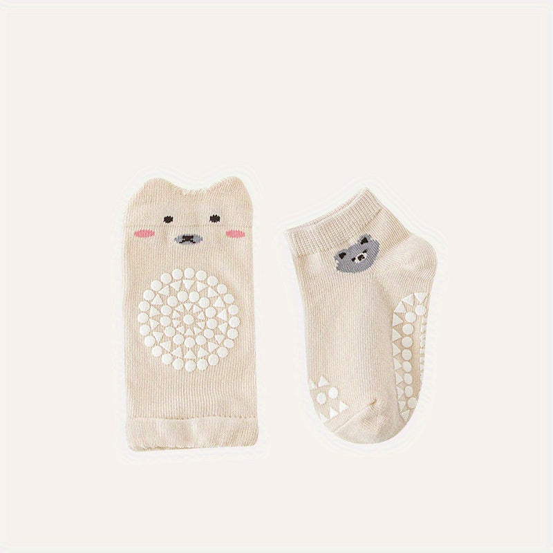 2Pcs Baby Girls Silicone Knee Sleeves & Non-slip Socks Set