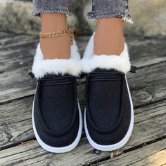 Plush Lined Thermal Snow Boots Low Cut Warm Round Toe Flat Shoes