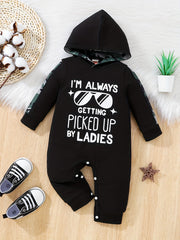 Newborn Infant Camouflage Hooded Romper I'M ALWAYS Letter Print Jumpsuit