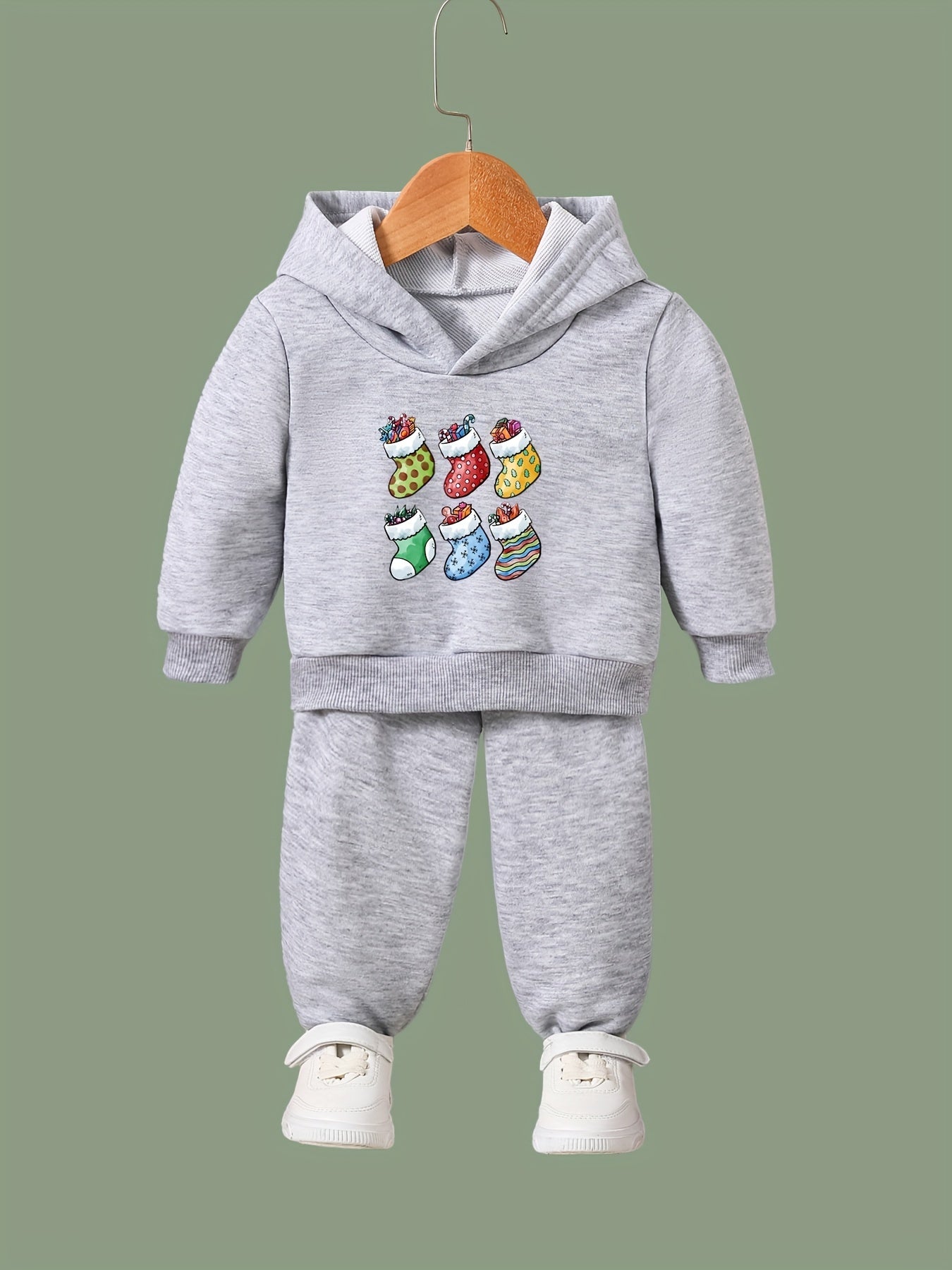 OERYUI Kids 2pcs Christmas Socks Print Hoodies Pants Set