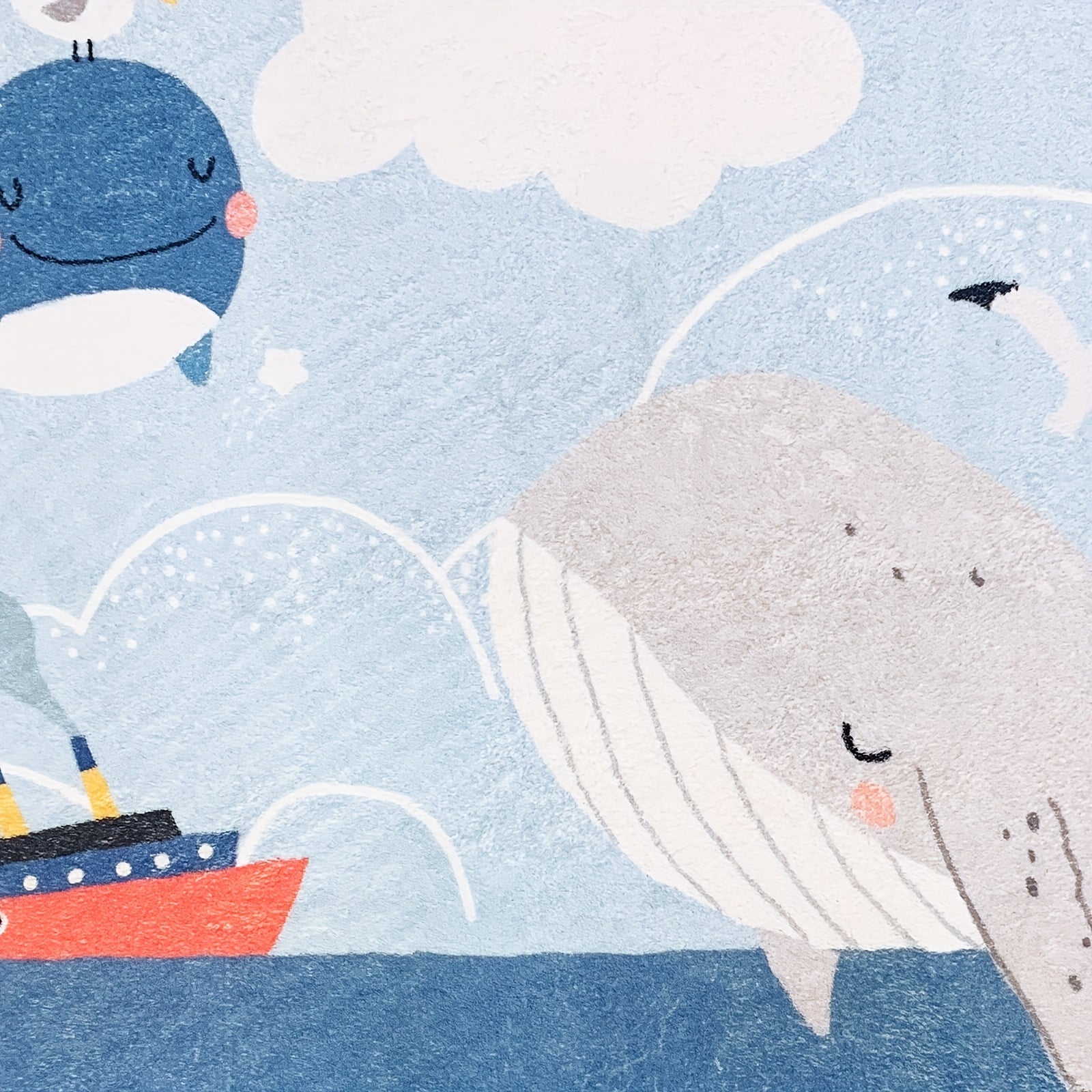 Cartoon Whale Area Rug Ocean Style Kids Play Mat