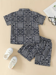 Boys Allover Print Outfit Short Sleeves Shirt & T shirt & Shorts