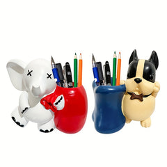 Creative Elephant French Bulldog Pen Cup Resin Pot
