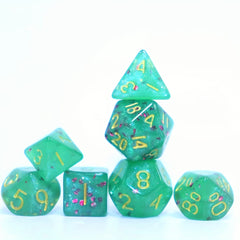 7pcs Mini Dice Game Set Green Glitter Polyhedral Role Play Game