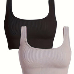 2 Pack Plus Size Sports Bra Set Seamless High Elastic Yoga Bra With Pads