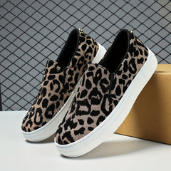 Leopard Print Canvas Slip-On Flats Round Toe Low Top Shoes