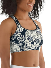 Gothic Skull Print Racer Back Sports Bra