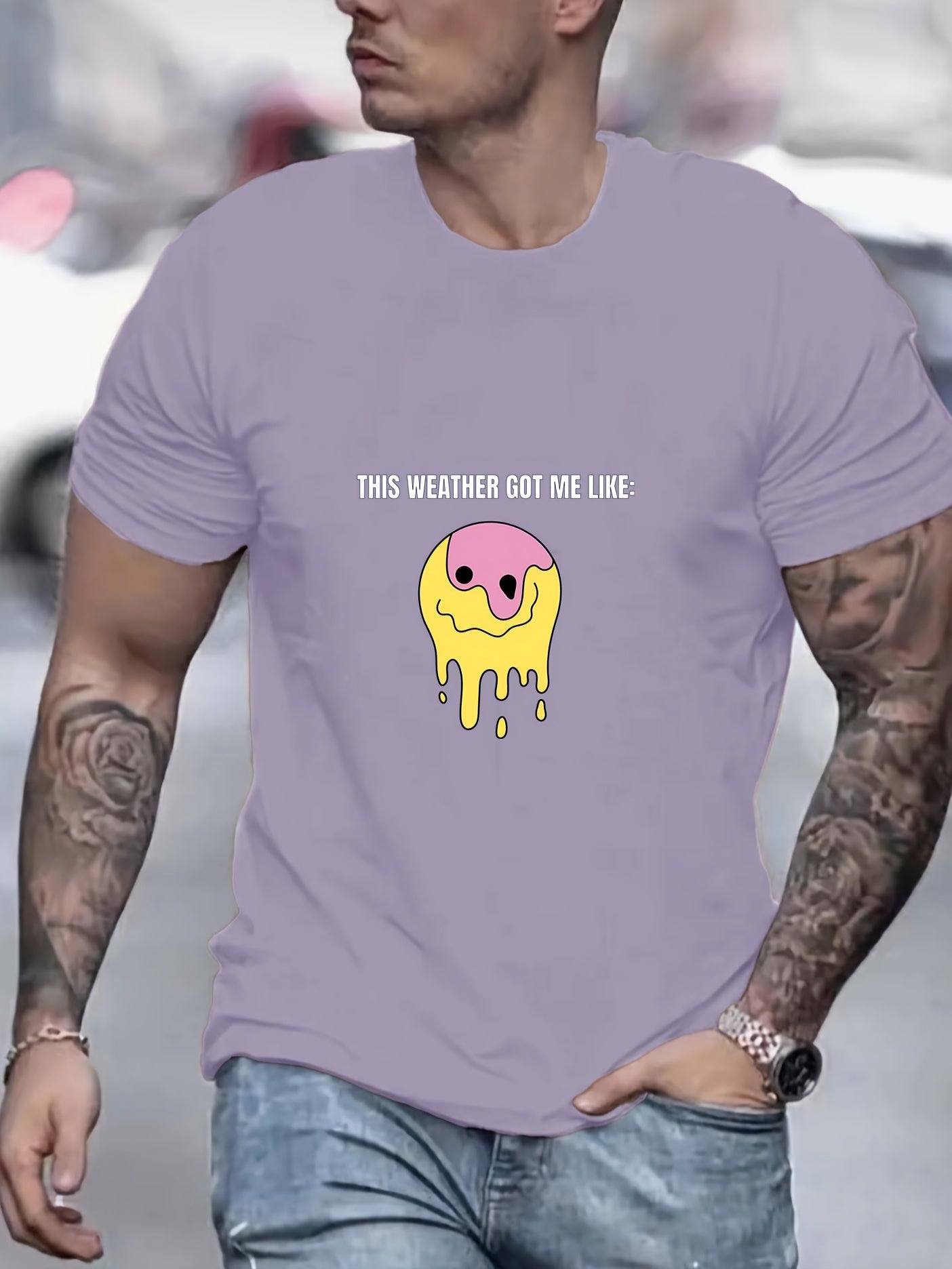 Smile Face Print Men's Graphic Crew Neck Active T Shirt