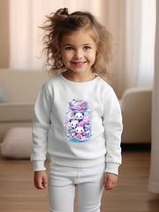 Cartoon Panda Print Sweatshirt Girls Graphic Crew Neck Pullover Sweatshirt