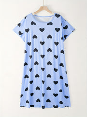 Heart Print Cap Sleeve Tee Sleep Dress