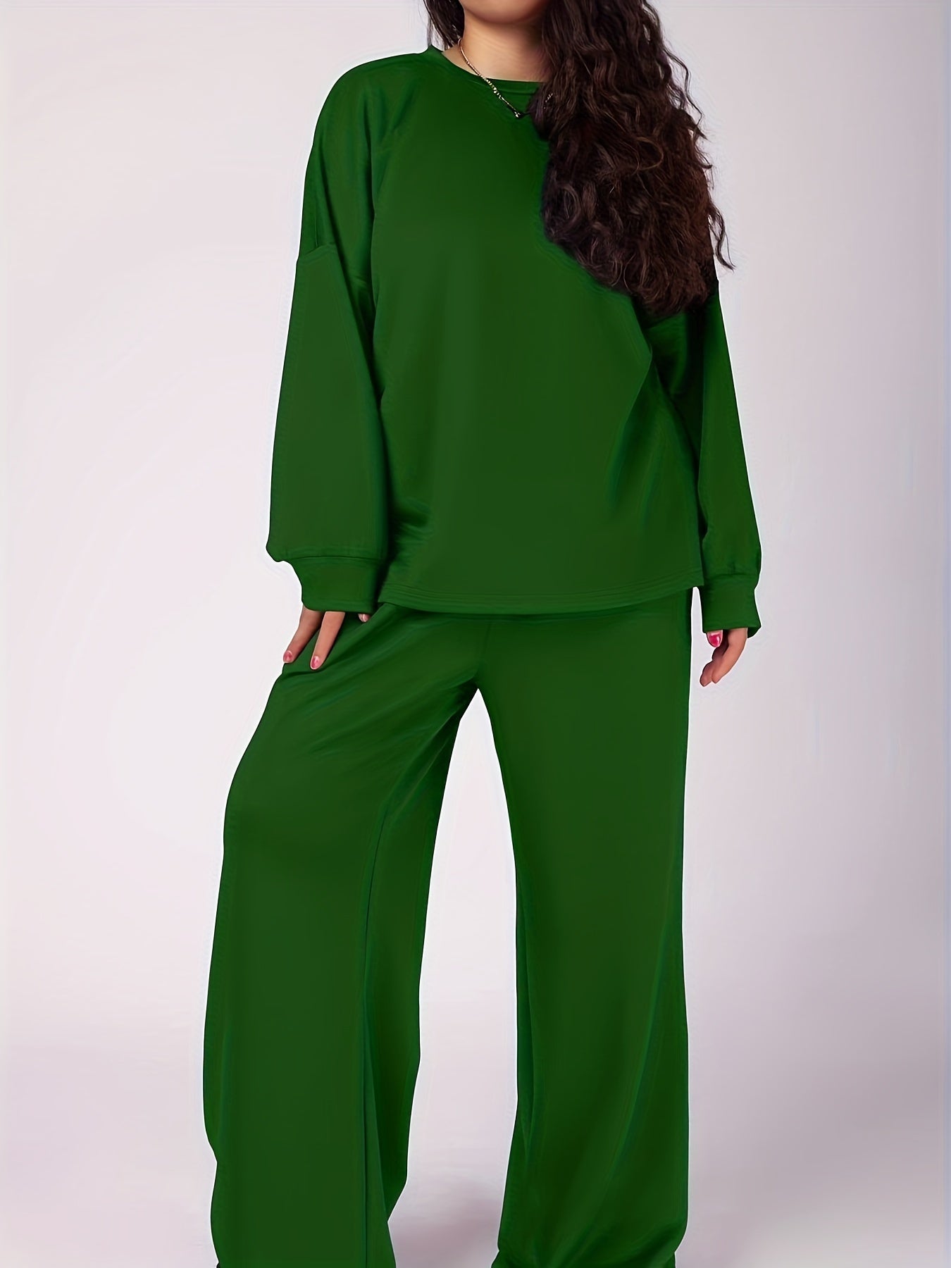 Casual Two Piece Set Solid Top & Wide Leg Pants