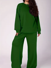 Casual Two Piece Set Solid Top & Wide Leg Pants