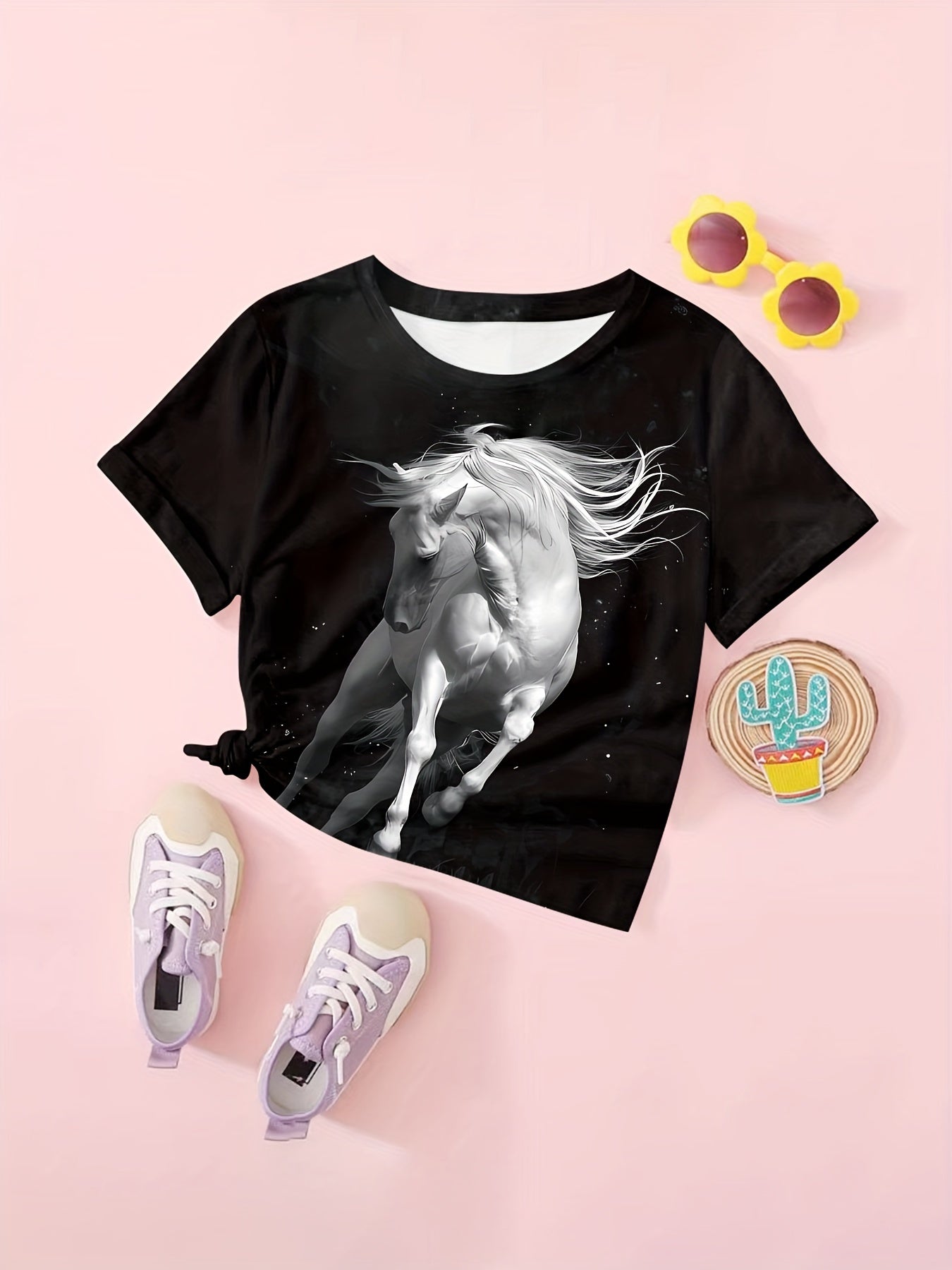 Horse Print Short Sleeve T shirt Kids Summer Tops
