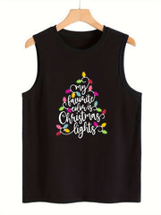 Christmas Fairy Light & Letter Pattern Stretchy Sports Vest