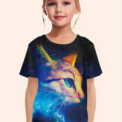 Girls' Creative Kitty Graphic Crew Neck T shirt