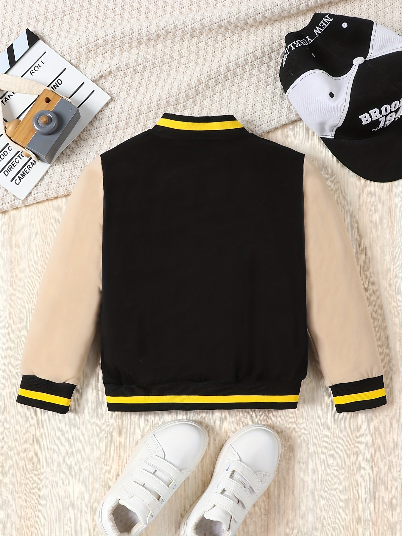 Toddler Boys Varsity Jacket Letter Patched Band Collar Uniform