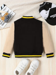 Toddler Boys Varsity Jacket Letter Patched Band Collar Uniform