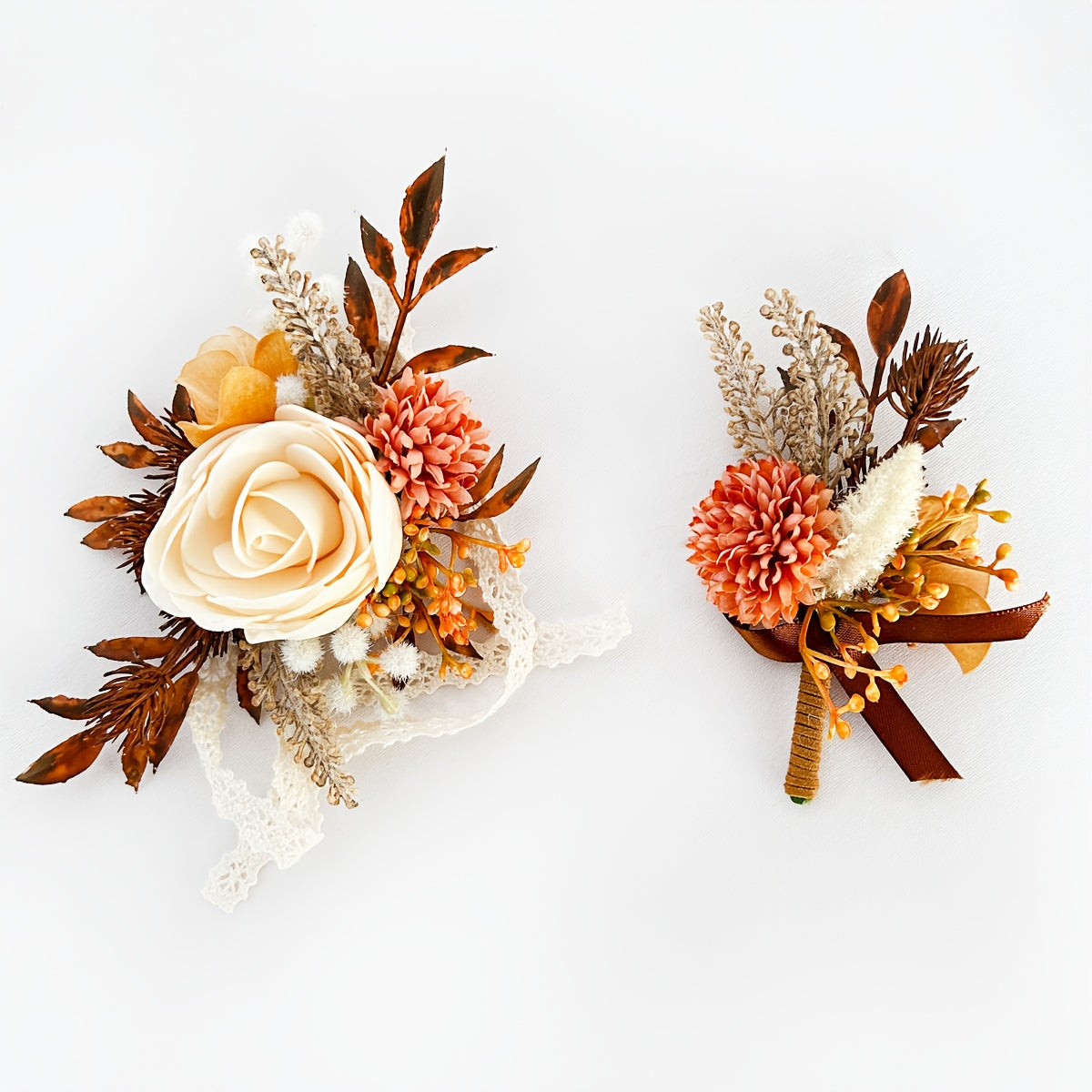 Romantic Orange Faux Flower Wrist Corsage Set
