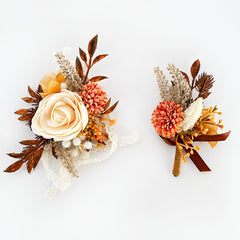 Romantic Orange Faux Flower Wrist Corsage Set