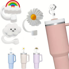 2pcs Daisy Rainbow Chain Charm And Straw Tip Cover Set For Tumbler Water Cup