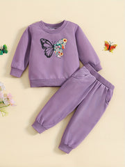 Baby Girl's Butterfly Print Sweatshirt Set
