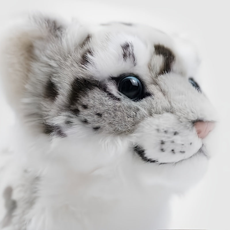Realistic Snow Leopard Plush Toy 11.8in Faux Wildlife Stuffed Animal Soft Flanne
