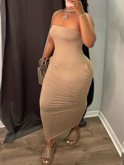 Women's Plus Size Strapless Maxi Tube Dress with Pockets