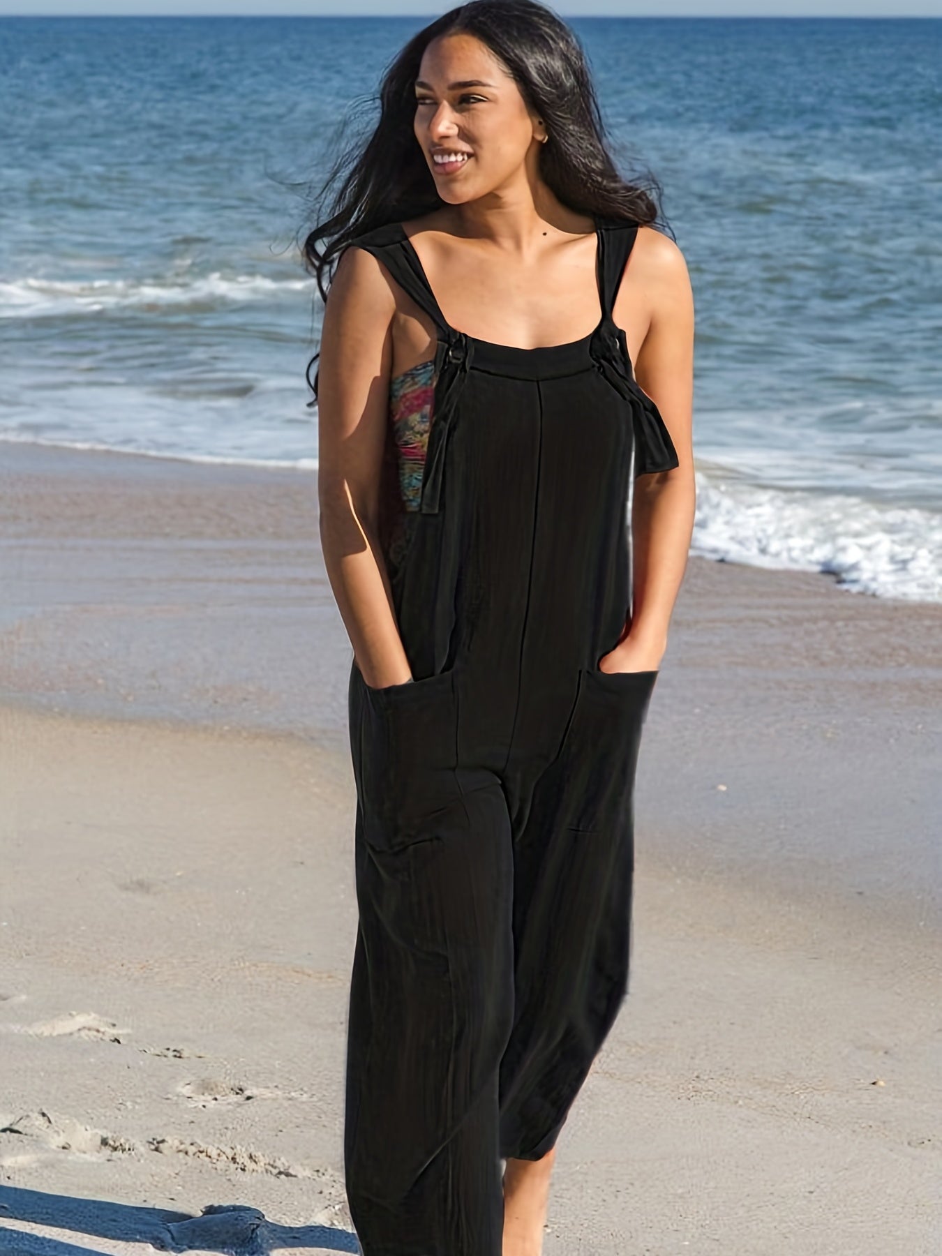 Backless Overall Jumpsuit Solid Wide Leg Jumpsuit