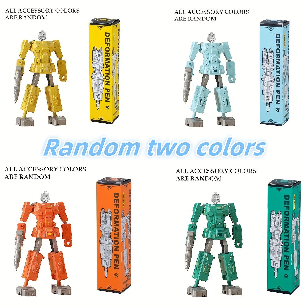 2pcs DIY Robot Pen Set Educational Toys Cyan/Orange/Yellow