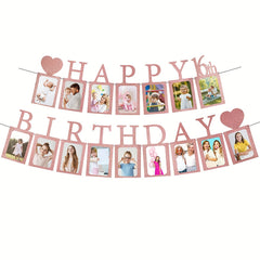 Sweet 16 Rose Golden Photo Banner w/ 16 Frames