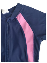 Girls Splicing Short Sleeve Zip Swimwear
