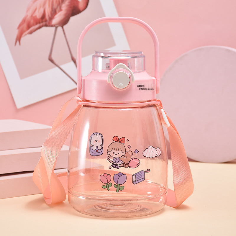 Cartoon Water Bottle Plastic Water Cup With Straw for Outdoor Sports