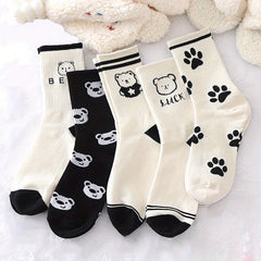 10 Pairs Bear & Plaid Print Socks Mid Tube Women's Stockings