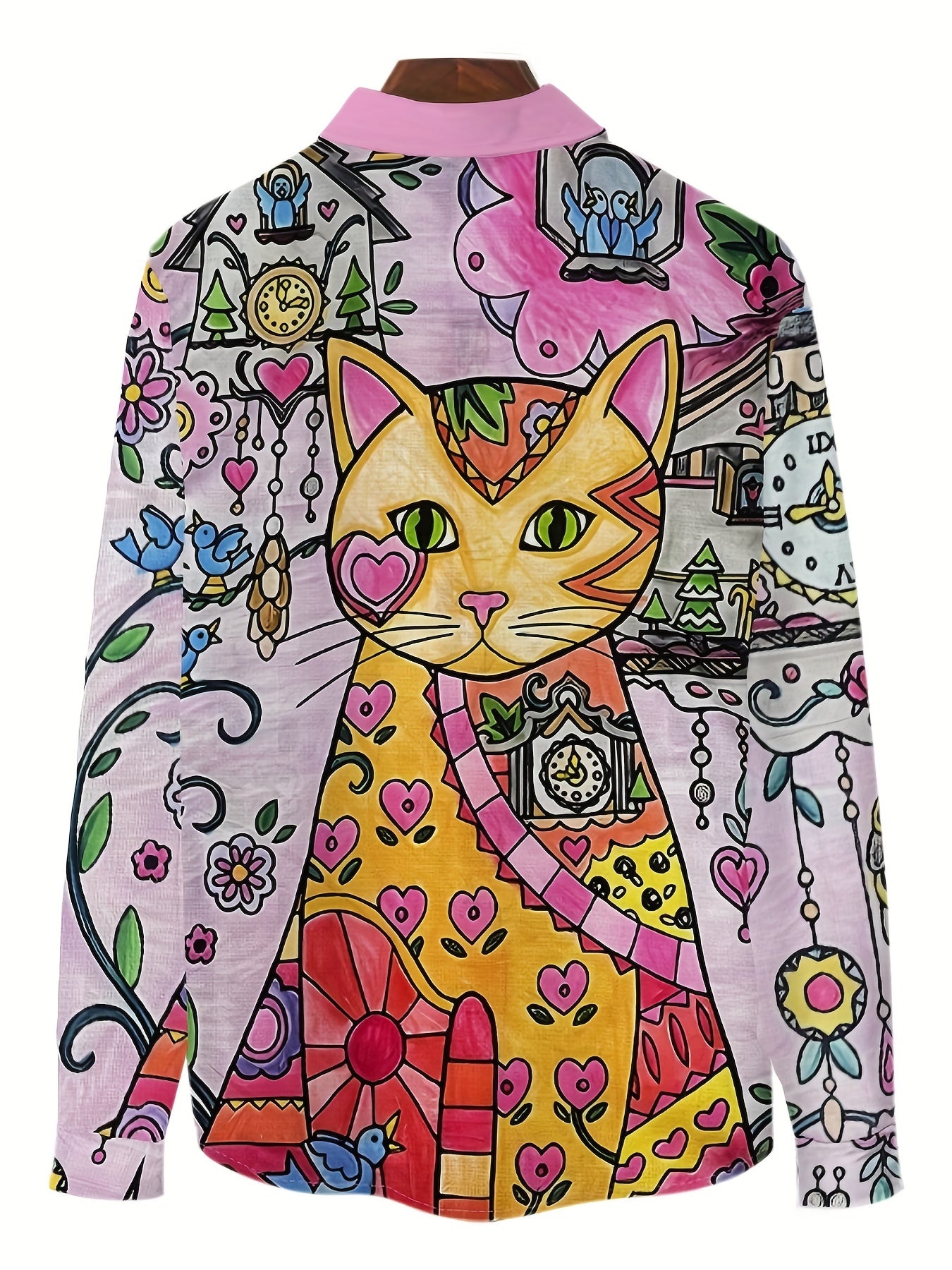 Men's Cat Print Casual Button-Up Shirt