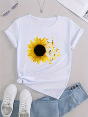 Sunflower Graphic Sports T-shirt Butterfly Print Casual Top