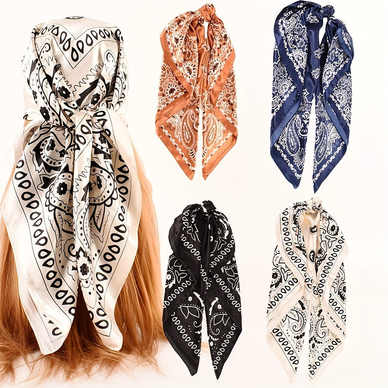 Vintage Paisley Print Bandana Silk Scarf for Women