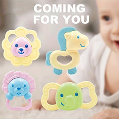 4pcs Baby Rattles Teether Toy Animal Shape Molar Biteable Safe Material