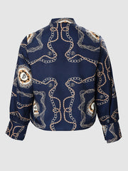 Geometric Print V Neck Long Sleeve Blouse Women's Casual Shirt