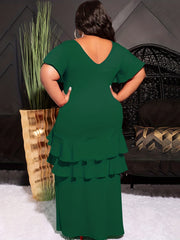 Short Sleeve V Neck Ruffle Prom Dress