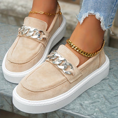 Women's Chain Decor Platform Slip On Sneakers Low Top Shoes